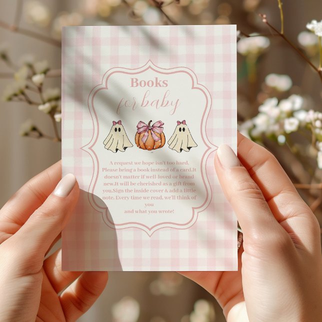 Tarjeta De Recepción Chica fantasma de Halloween rosa  libros para bebé (Subido por el creador)