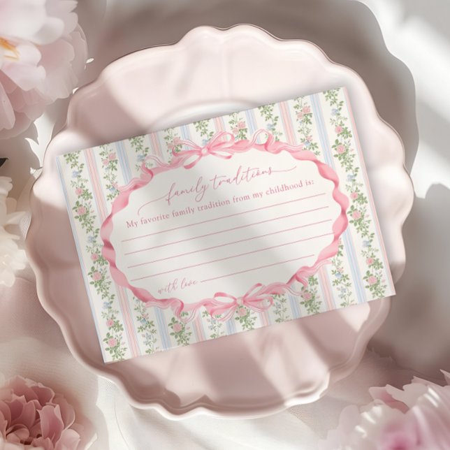 Tarjeta De Recepción Chica Floral Bow Baby Shower Tradiciones familiare (Subido por el creador)