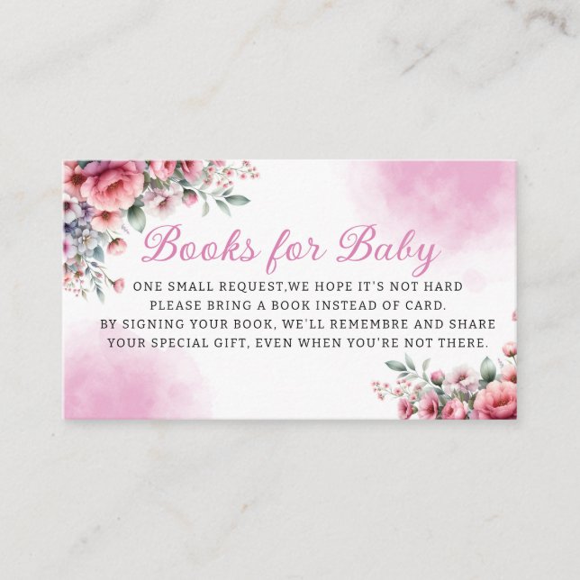 Tarjeta De Recepción Chica floral rosado primaveral libros modernos par (Anverso)