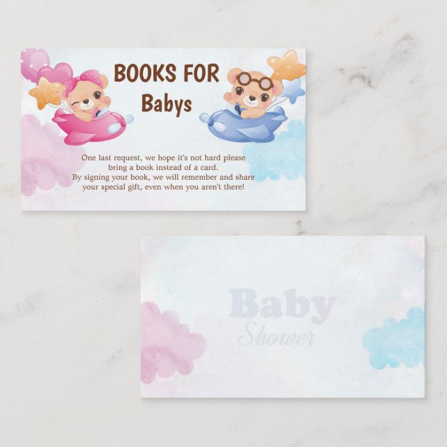 Tarjeta De Recepción Chica gemelos niño oso avión Baby Shower (Anverso / Reverso)