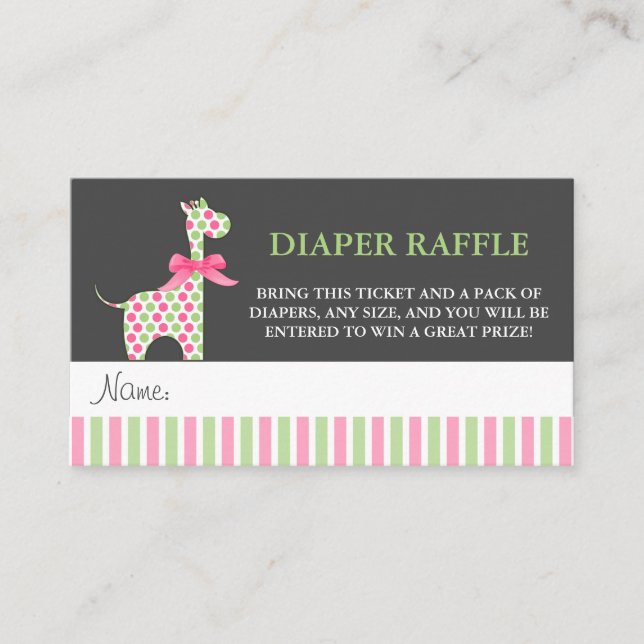 Tarjeta De Recepción Chica Giraffe Baby Shower Diaper Raffle Tickets (Anverso)