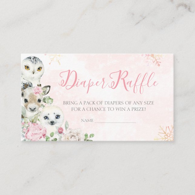 Tarjeta De Recepción Chica Invernal de Animales Árticos Diaper Raffle (Anverso)