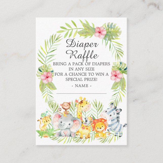Tarjeta De Recepción Chica Jungle Animales Baby Shower Diaper Raffle (Anverso)