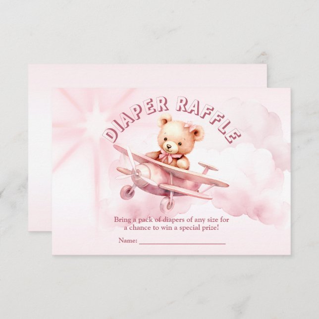 Tarjeta De Recepción Chica lindo piloto de oso bebé piloto avión rosado (Anverso / Reverso)