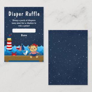 Tarjeta De Recepción Chica Náutica Mono Rojo y Pañal Azul Marinho Rifa