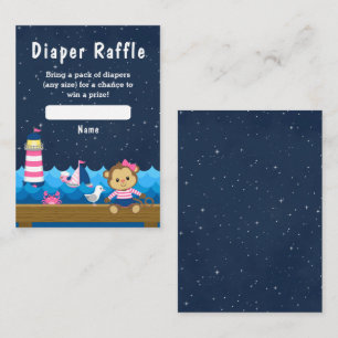 Tarjeta De Recepción Chica Náutica Mono Rosa y Azul Marino Rifa de Paña