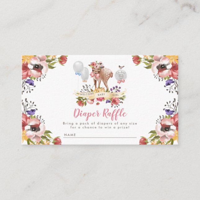Tarjeta De Recepción Chica Oh Deer Baby Shower Diaper Raffle (Anverso)