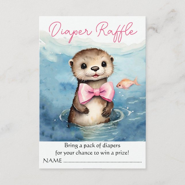 Tarjeta De Recepción Chica Otter para bebés Baby Shower Diaper Raffle (Anverso)