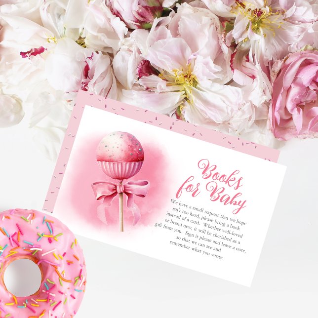 Tarjeta De Recepción Chica pop de pasteles rosados Baby Shower Libros p (Pink Cake Pop Girl Baby Shower Books for Baby Enclosure Insert Card -- Pink Candy Frame Collection)