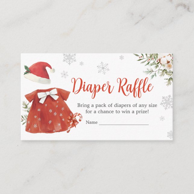 Tarjeta De Recepción Chica Rojo Santa Navidades Baby Shower Diaper Raff (Anverso)
