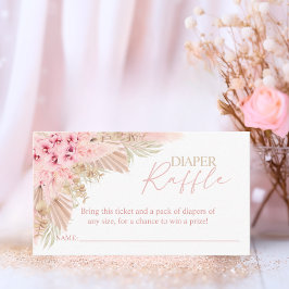 Tarjeta De Recepción Chica rosa Boho Pampas DIAPER RAFFLE Baby Shower