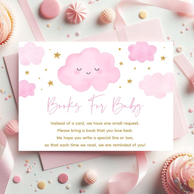 Tarjeta De Recepción Chica rosa Cloud Stars Baby Sprinkle Book Request (Subido por el creador)