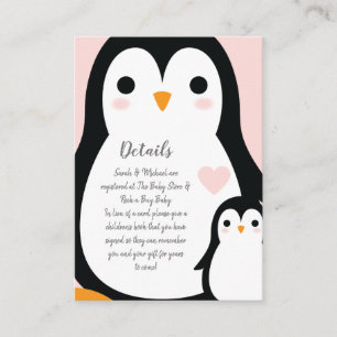 Tarjeta De Recepción Chica rosa de Cute Penguin Baby Shower