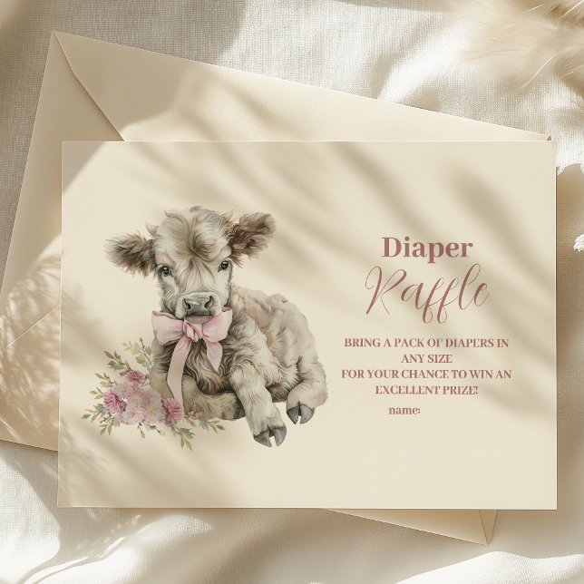 Tarjeta De Recepción Chica rosa Floral Highland Cow Baby Raffle Diapper (Subido por el creador)