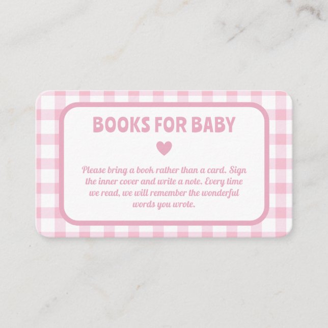 Tarjeta De Recepción Chica Rosa Gingham Baby Shower Libros Para Bebés (Anverso)