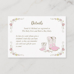 Tarjeta De Recepción Chica rosa occidental del país Baby Shower rural d