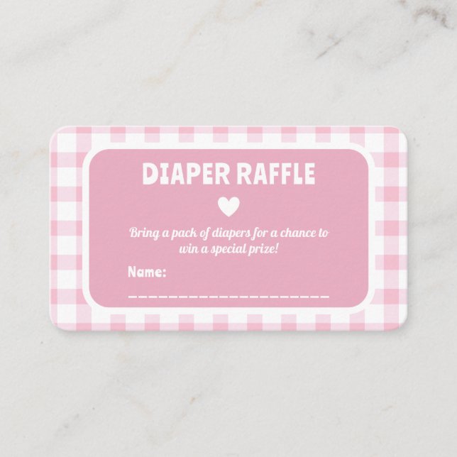 Tarjeta De Recepción Chica rosado de Gingham Baby Shower Diaper Raffle  (Anverso)