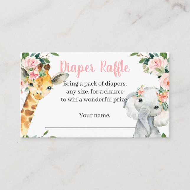 Tarjeta De Recepción Chica Safari Animal Baby Shower Diaper Raffle Card (Anverso)
