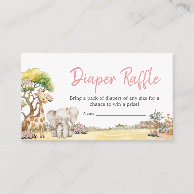 Tarjeta De Recepción Chica Selva Floral Safari Animales Diaper Raffle (Anverso)