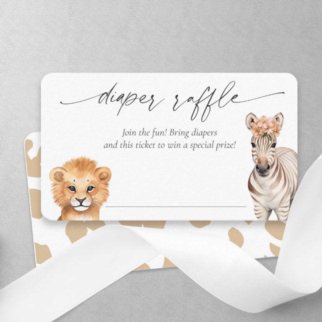 Tarjeta De Recepción Chica Shower Diaper rifle Ticket, Safari Animals (Safari Animals, Baby Girl Shower, Diaper raffle Ticket.)