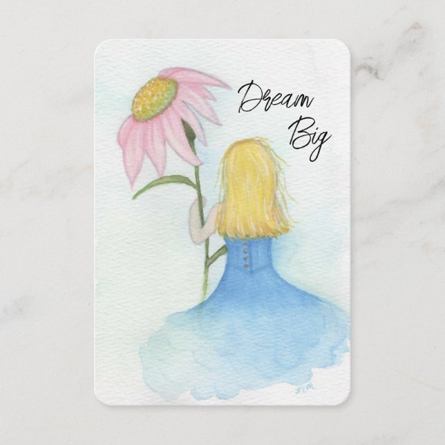 Tarjeta De Recepción Chica soñador sostiene flor gigante (Anverso)