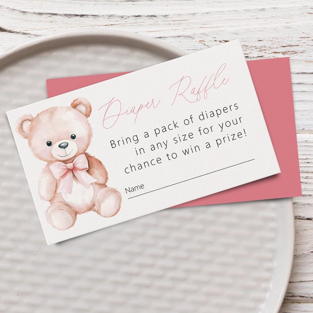 Tarjeta De Recepción Chica Teddy Bear Baby Shower Diaper Raffle (Girl Teddy Bear Baby Shower Diaper Raffle Enclosure Card)