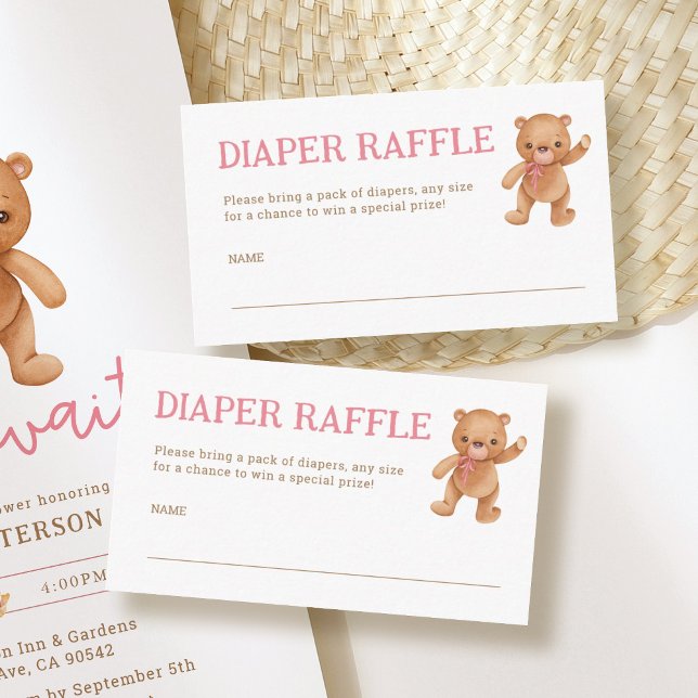 Tarjeta De Recepción Chica Teddy Bear Baby Shower Diaper Raffle Ticket (Subido por el creador)