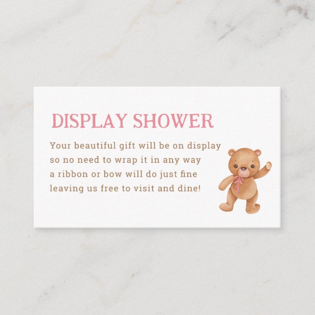 Tarjeta De Recepción Chica Teddy Bear Baby Shower Display Shower Insert (Anverso)
