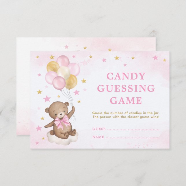 Tarjeta De Recepción Chica Teddy Bear Balloons Candy Guessing Game Card (Anverso / Reverso)