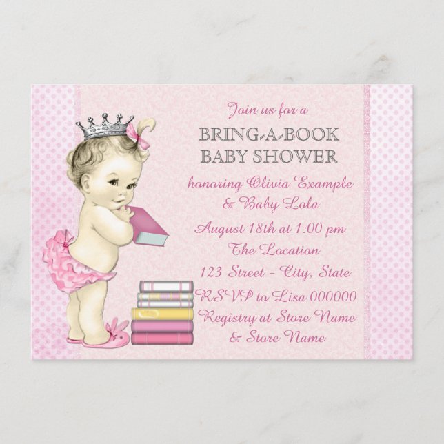 Tarjeta De Recepción Chica Trae un Libro Bañito de Bebé (Anverso)