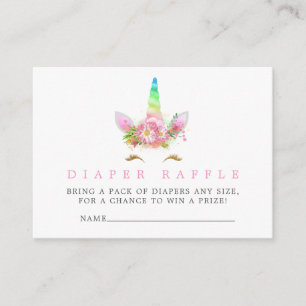 Tarjeta De Recepción Chica Unicornio Arcoíris Baby Shower Rifa de Pañal
