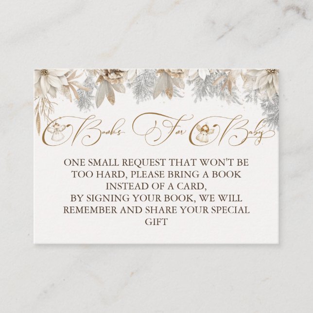 Tarjeta De Recepción Chica Winter Floral Books Para Bebé Baby Shower (Anverso)