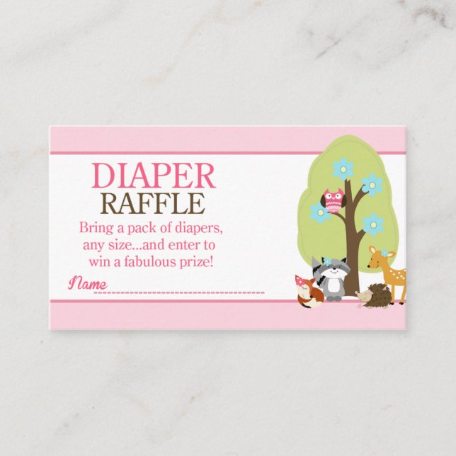 Tarjeta De Recepción Chica Woodland Animales Baby Shower Diaper Raffle (Anverso)
