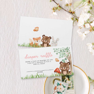 Tarjeta De Recepción Chica Woodland Baby Shower Diaper Raffle