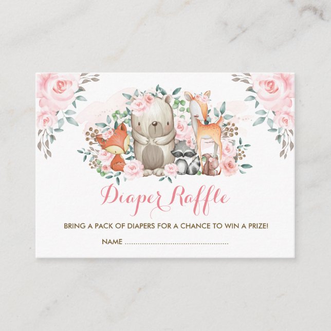 Tarjeta De Recepción Chica Woodland Rosa Rosa Bebé Animales Diaper Raff (Anverso)