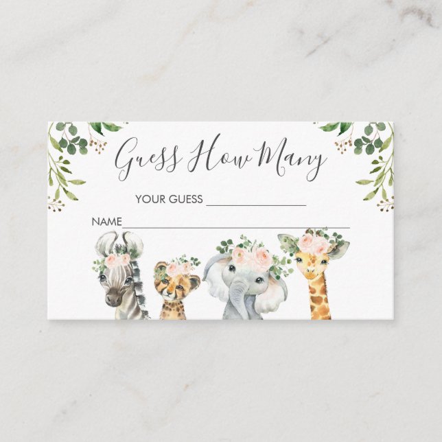 Tarjeta De Recepción Chicas Animales Safari Adivinan Cuántos Insertar T (Anverso)