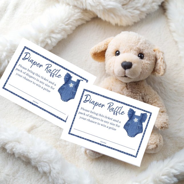 Tarjeta De Recepción Chicas de jean azul ducha de bebé rifa de pañales (Blue jean girls baby shower diaper raffle enclosure cards blue denim romper raffle tickets)