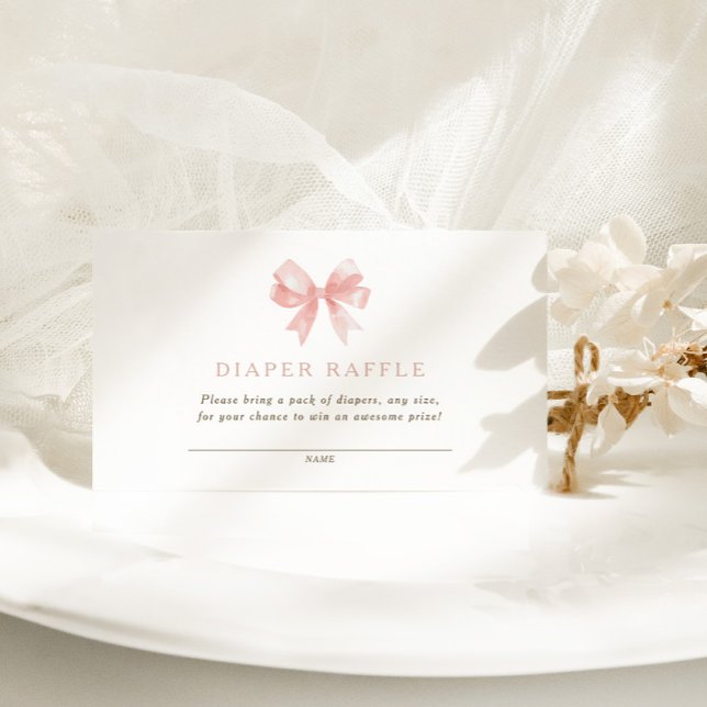 Tarjeta De Recepción Chicas Diaper Raffle Pink Bow Coquette Baby Shower (Subido por el creador)
