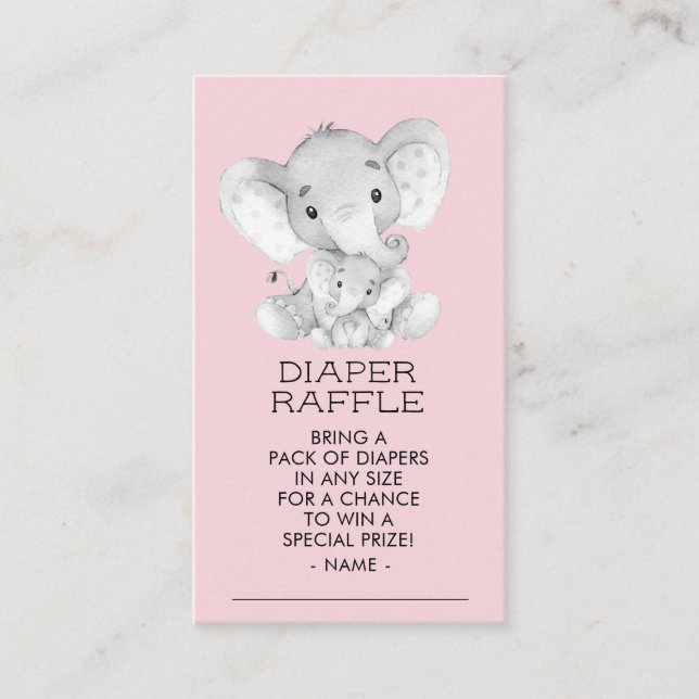 Tarjeta De Recepción Chicas elefantes Baby Shower Diaper Raffle Ticket (Anverso)