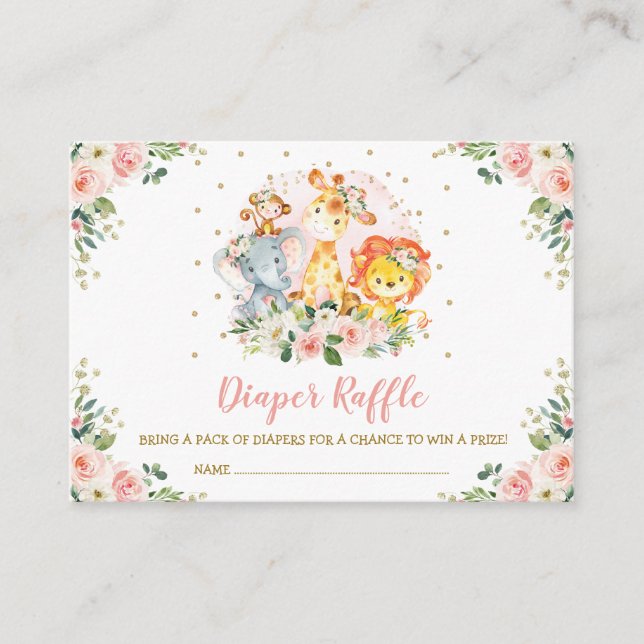 Tarjeta De Recepción Chicas Jungle Safari Animales salvajes Diaper Raff (Anverso)