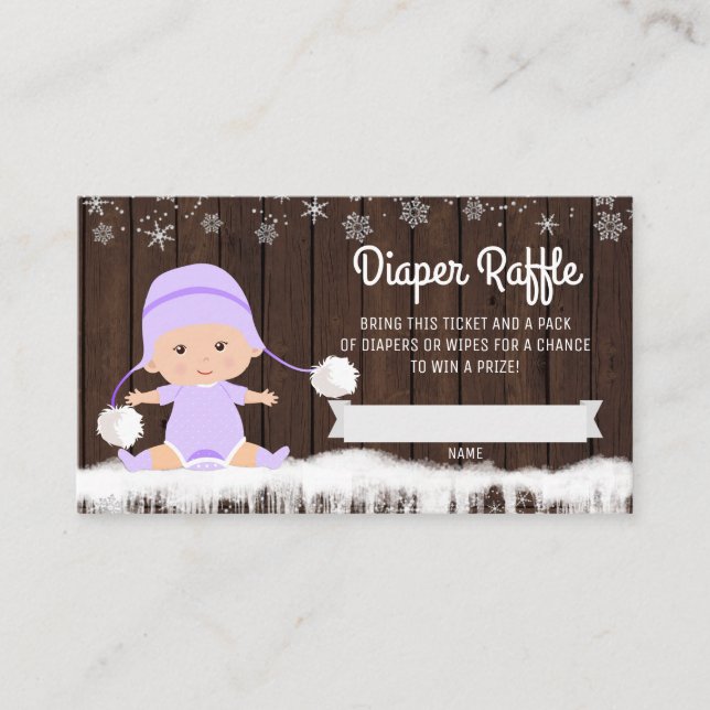 Tarjeta De Recepción Chicas Lavender Snowflake Diaper Raffle Entradas (Anverso)