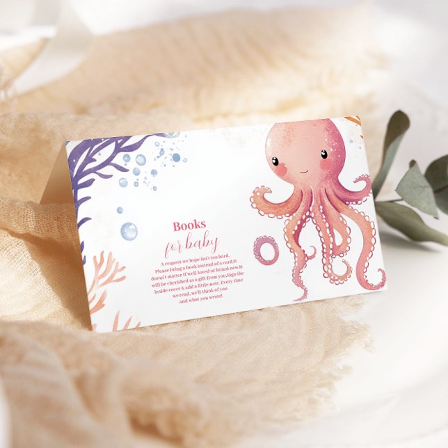 Tarjeta De Recepción Chicas Octopus Cute Pink Watercolour Libros para b (Subido por el creador)
