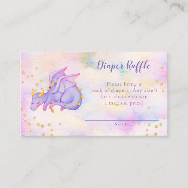 Tarjeta De Recepción Chicas Purple Dragon Diaper Raffle Baby Shower (Anverso)