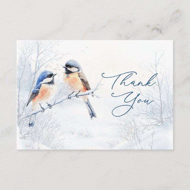 Tarjeta De Recepción  Chickadee Bird in Winter Thank You Enclosure Card (Anverso)