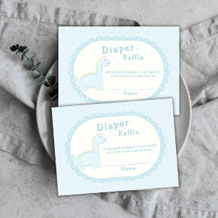 Tarjeta De Recepción Chico Azul Pastel Cumpleaños Dinosaurio Rifa de Pa
