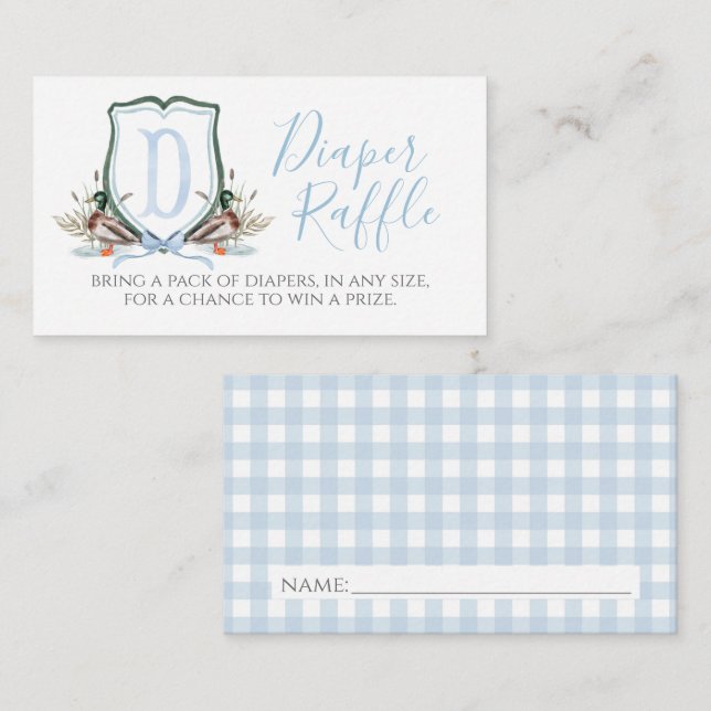 Tarjeta De Recepción Chico pato Baby Shower Diaper Raffle (Anverso / Reverso)