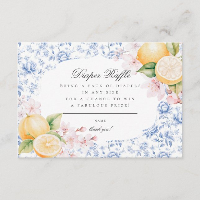 Tarjeta De Recepción Chinoiserie Lemon Tea Baby Shower Diaper Raffle (Anverso)