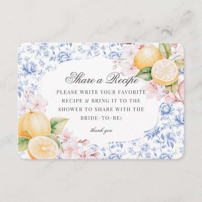 Tarjeta De Recepción Chinoiserie Lemon Tea Bridal Shower Comparte recet (Anverso)