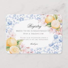 Tarjeta De Recepción Chinoiserie Lemon Tea Bridal Shower Toile Registry