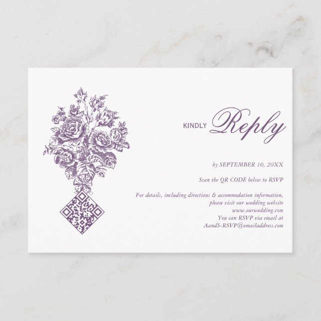 Tarjeta De Recepción Chinoiserie Purple Bouquet Boda victoriana RSVP (Anverso)